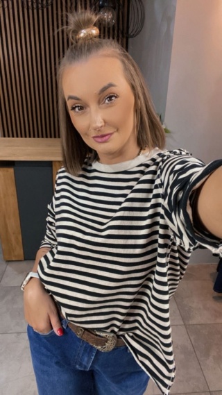 Bluzka Wendykei w paski szyta wierzchem - Beżowo-czarna