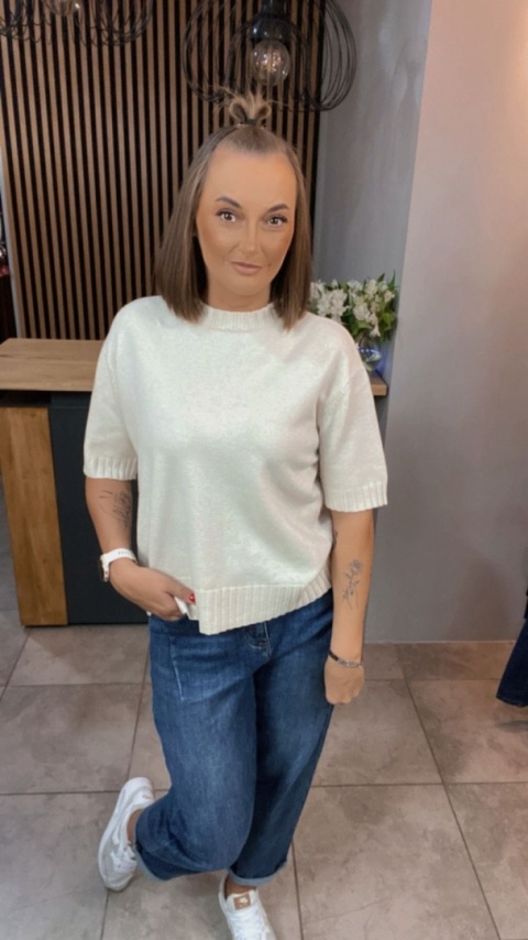 Sweter JUST WOMAN z krótkim rękawem - Śmietanka