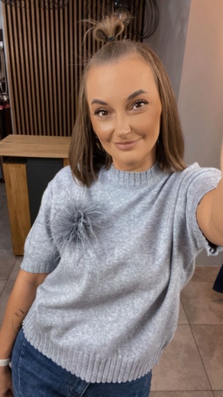 Sweter JUST WOMAN z krótkim rękawem - Szary