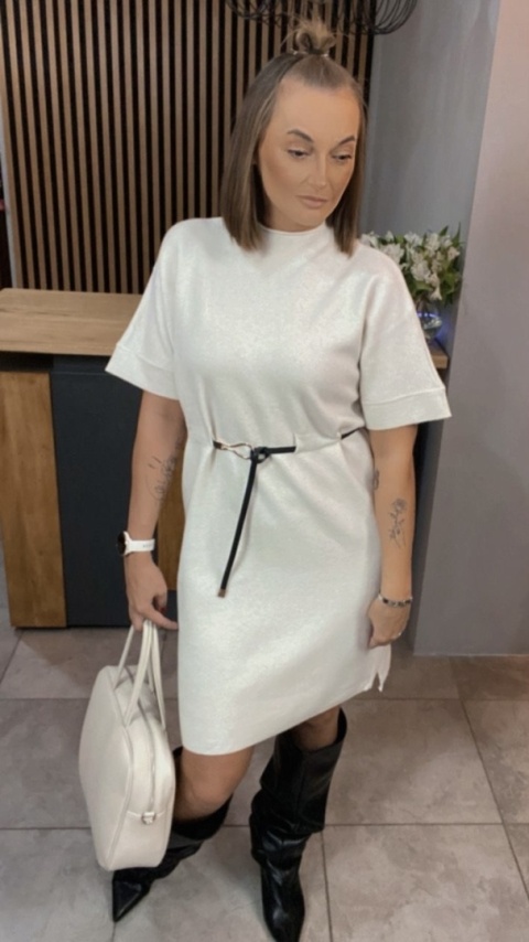 Sukienka dzianinowa Melody z paskiem - Śmietanka