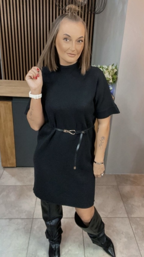 Sukienka dzianinowa Melody z paskiem - Czarna