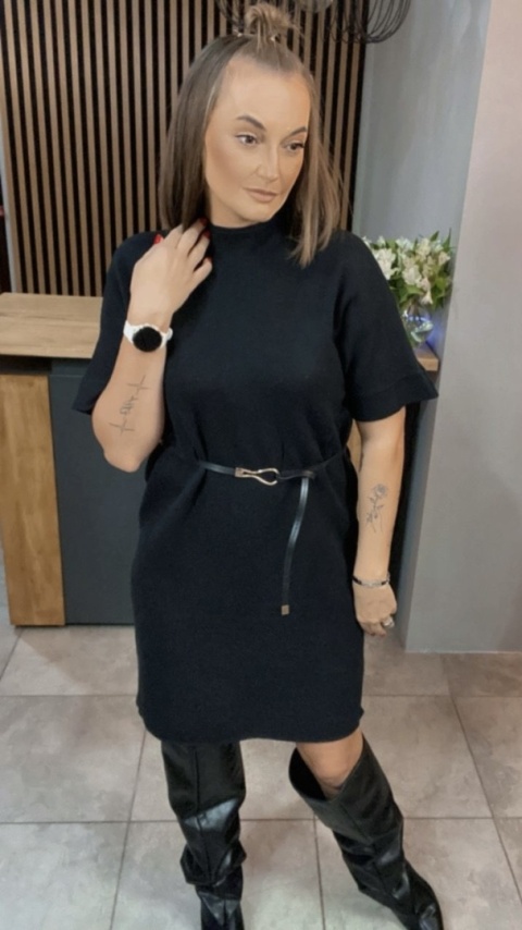 Sukienka dzianinowa Melody z paskiem - Czarna