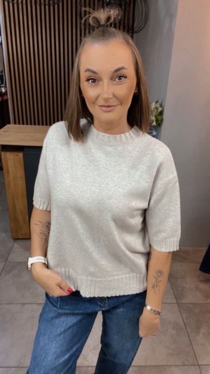 Sweter JUST WOMAN z krótkim rękawem - Beżowy