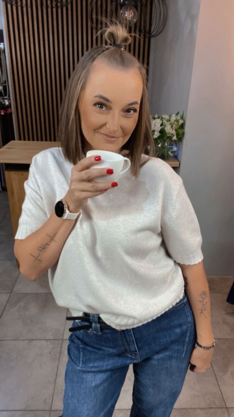 Sweter JUST WOMAN z krótkim rękawem - Beżowy