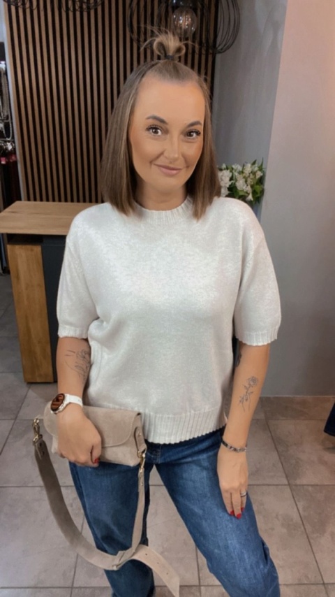 Sweter JUST WOMAN z krótkim rękawem - Beżowy