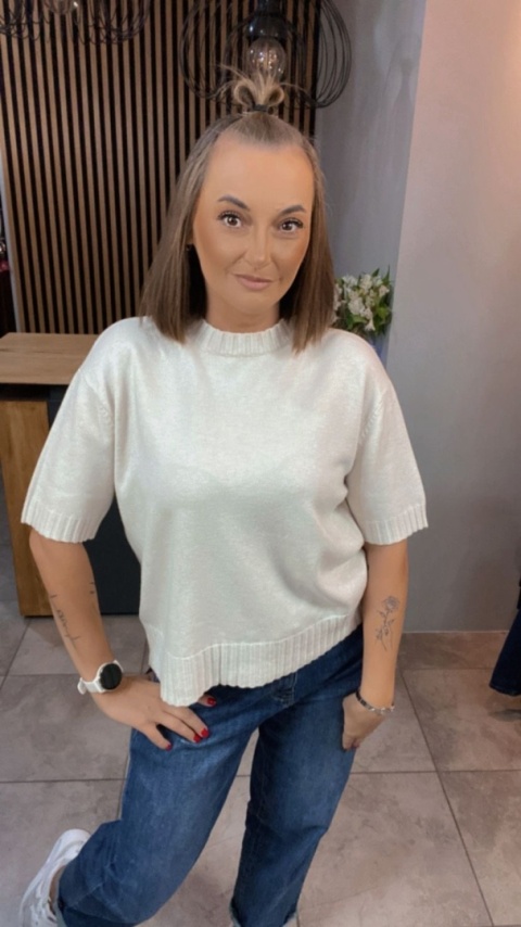 Sweter JUST WOMAN z krótkim rękawem - Beżowy