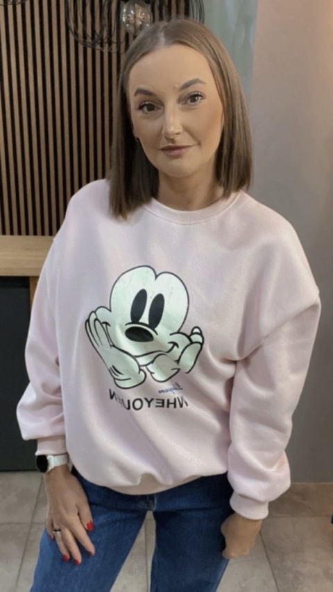 Bluza oversize Mickey Mouse - Pudrowy Róż