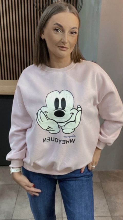 Bluza oversize Mickey Mouse - Pudrowy Róż