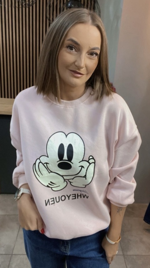 Bluza oversize Mickey Mouse - Pudrowy Róż