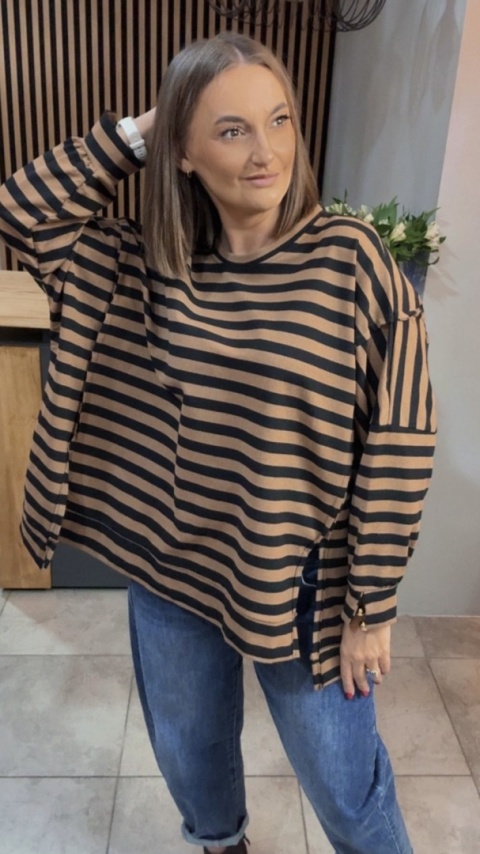 Bluzka w paski - oversize - brązowo-czarna