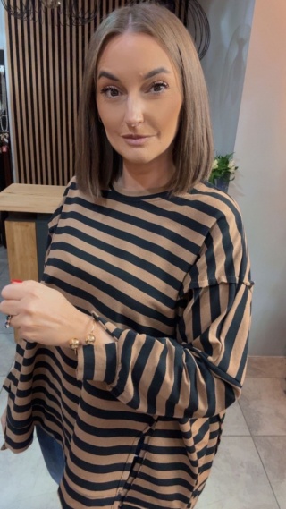 Bluzka w paski - oversize - brązowo-czarna