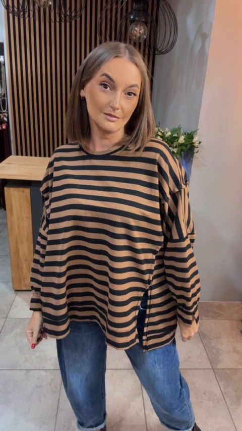Bluzka w paski - oversize - brązowo-czarna