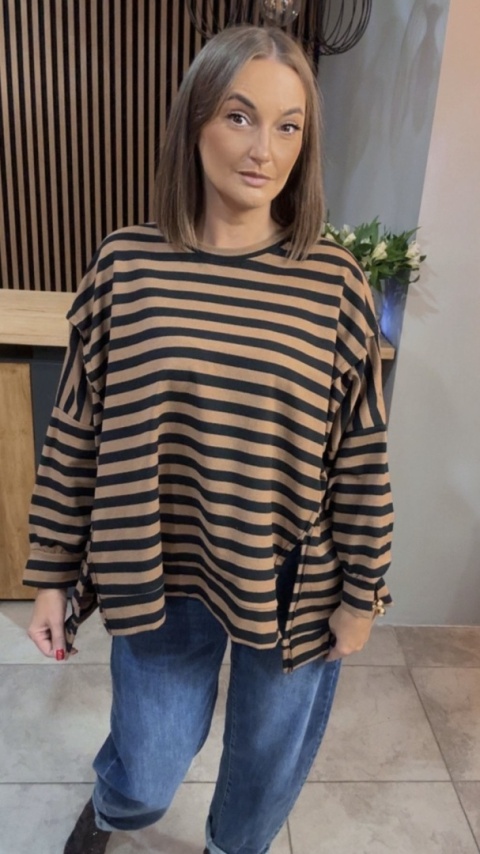 Bluzka w paski - oversize - brązowo-czarna