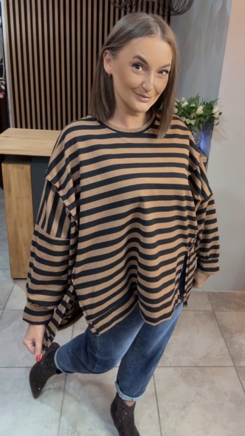 Bluzka w paski - oversize - brązowo-czarna