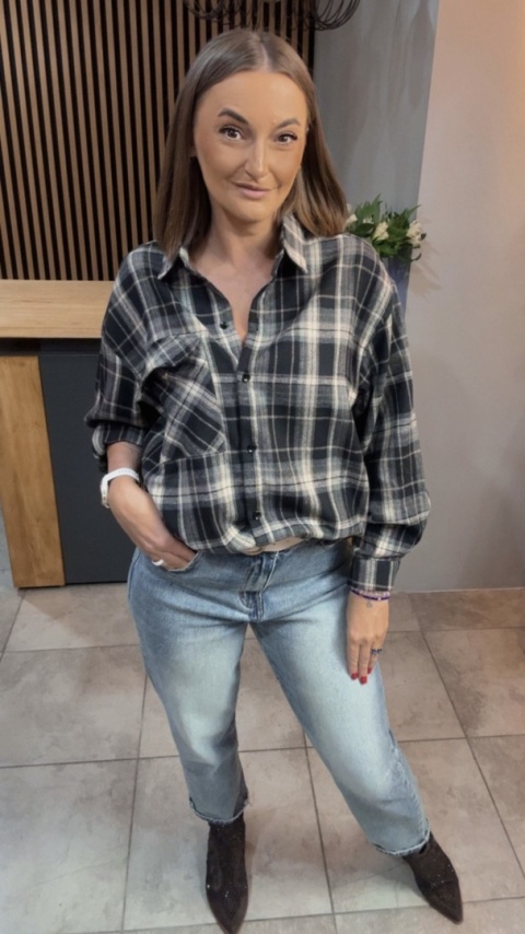 Koszula w kratę - czarno-beżowa