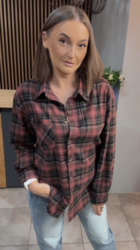 Koszula w kratę - bordowo-czarna