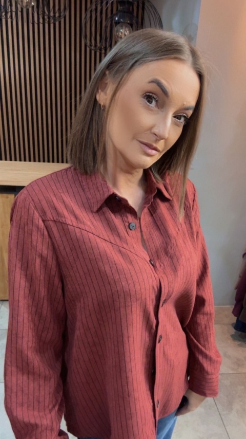 Koszula w prążki Wiya - ceglasto-czerwona