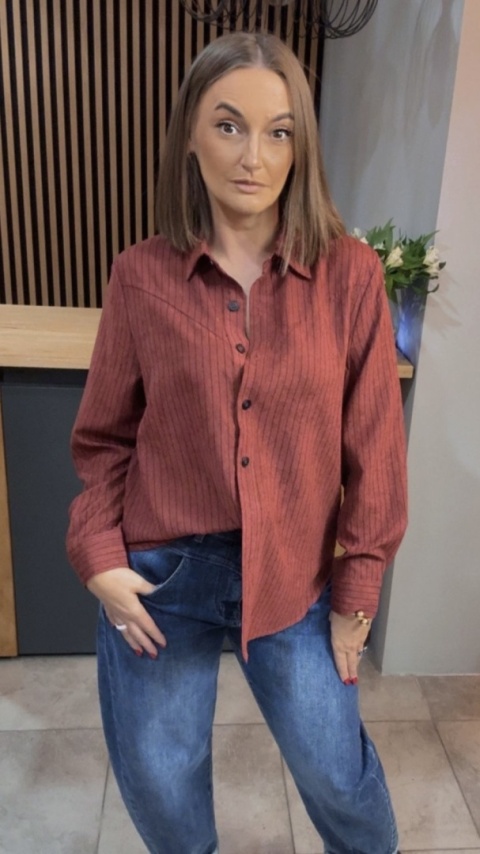 Koszula w prążki Wiya - ceglasto-czerwona