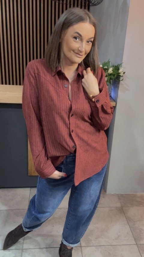 Koszula w prążki Wiya - ceglasto-czerwona