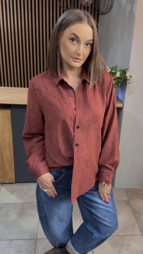 Koszula w prążki Wiya - ceglasto-czerwona