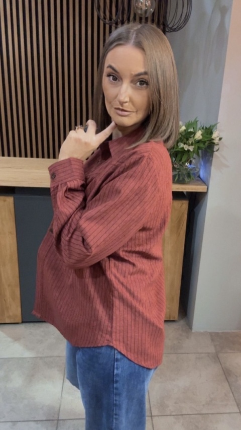 Koszula w prążki Wiya - ceglasto-czerwona