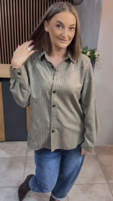 Koszula w prążki Wiya - Oliwka