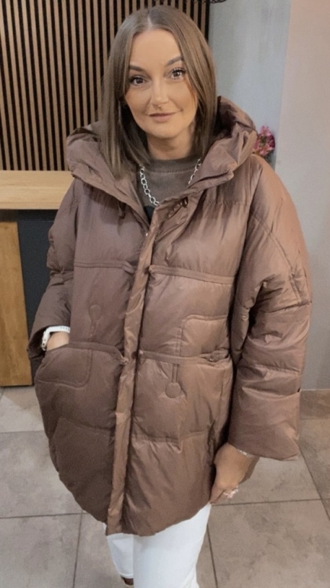 Kurtka Naturalny puch „Pętelka" - brąz