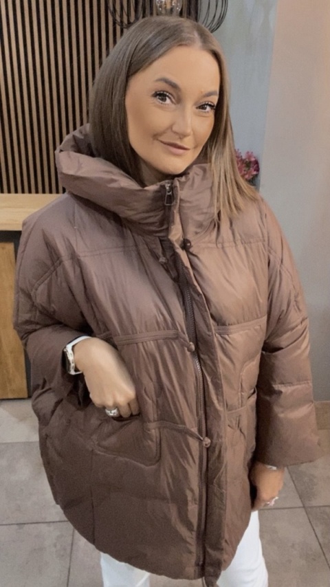 Kurtka Naturalny puch „Pętelka" - brąz