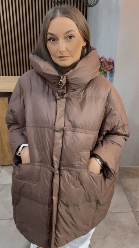 Kurtka Naturalny puch „Pętelka" - brąz