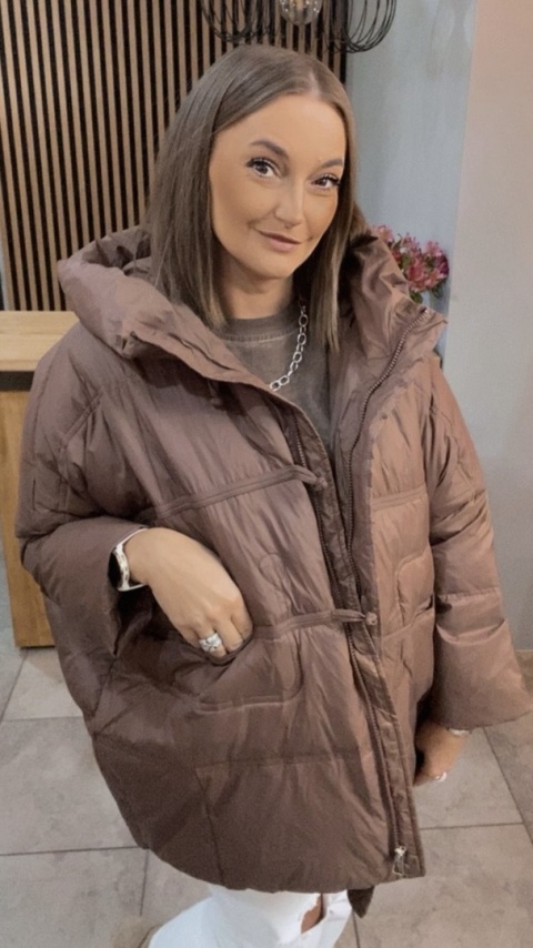 Kurtka Naturalny puch „Pętelka" - brąz