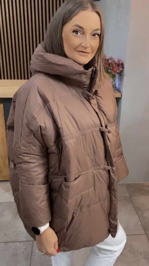 Kurtka Naturalny puch „Pętelka" - brąz