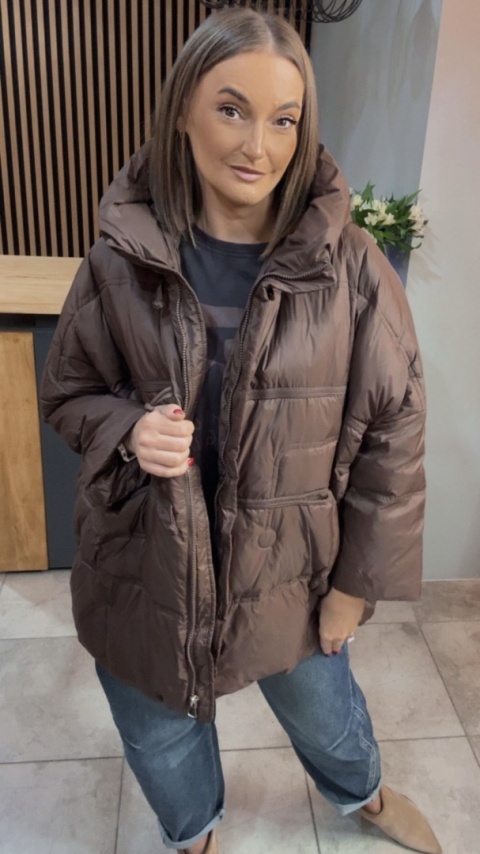 Kurtka Naturalny puch „Pętelka" - czekolada