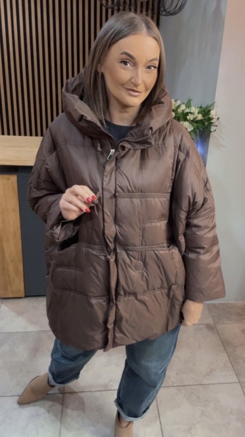 Kurtka Naturalny puch „Pętelka" - czekolada