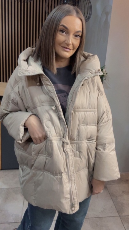 Kurtka Naturalny puch „Pętelka" - beżowa