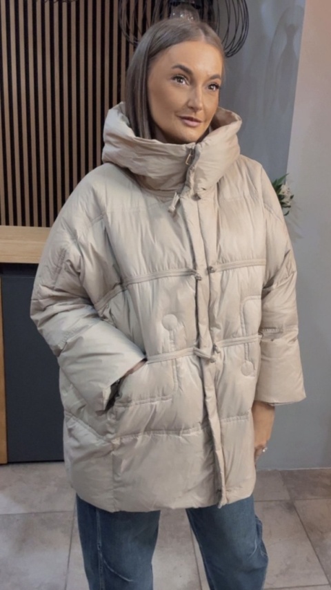 Kurtka Naturalny puch „Pętelka" - beżowa