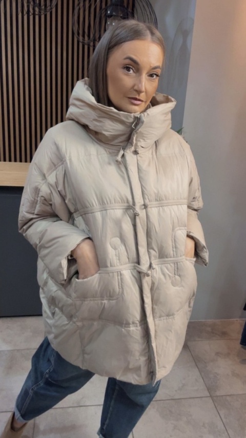 Kurtka Naturalny puch „Pętelka" - beżowa