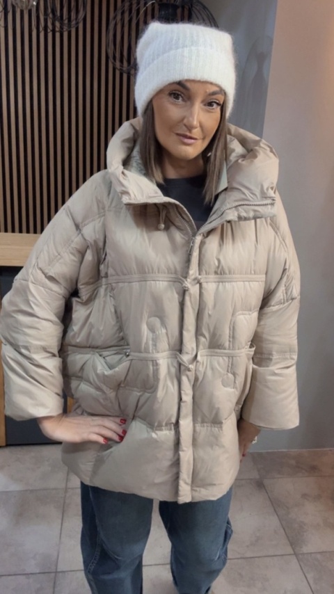 Kurtka Naturalny puch „Pętelka" - beżowa