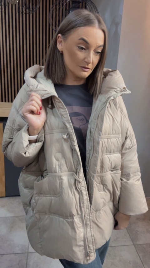 Kurtka Naturalny puch „Pętelka" - beżowa