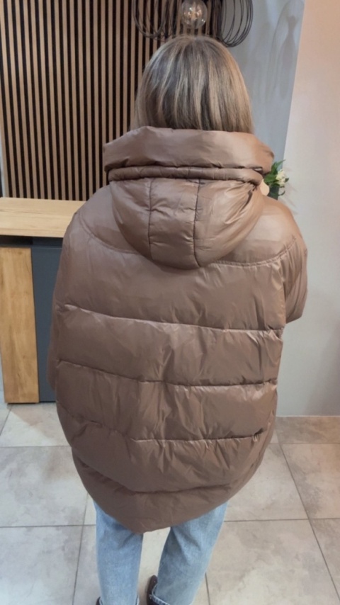 Kurtka Oversize z Naturalnym Puchem - Czekolada