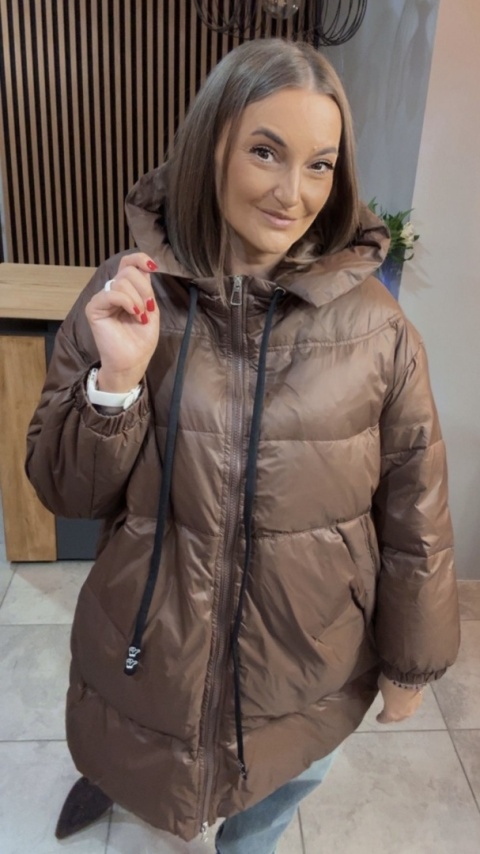 Kurtka Oversize z Naturalnym Puchem - Czekolada