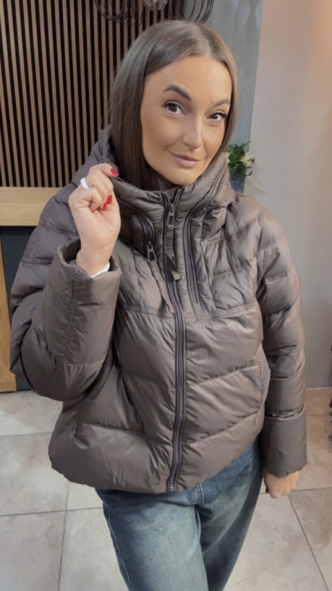 Kurtka puchowa Zippera Premium - Brąz