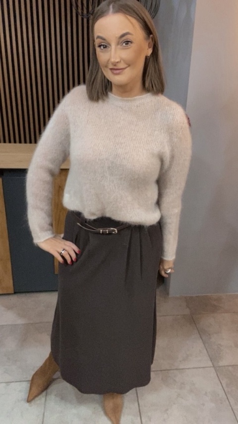 Spódnica z paskiem BLUOLTRE - Brąz