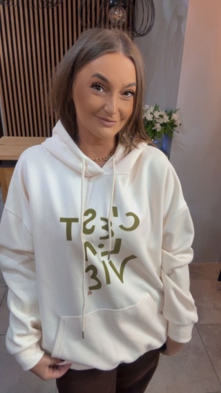 Bluza „Oversize Hoodie Ecru - Good Vibes"