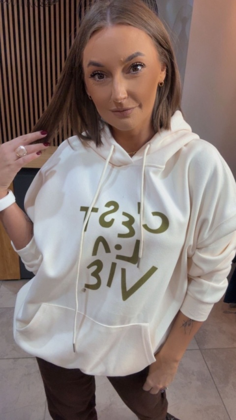 Bluza „Oversize Hoodie Ecru - Good Vibes"