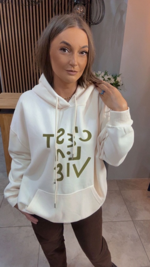Bluza „Oversize Hoodie Ecru - Good Vibes"