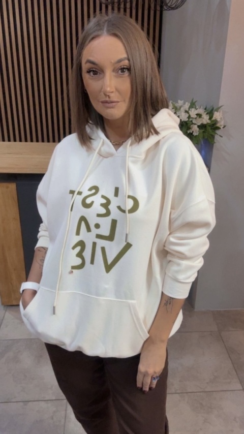 Bluza „Oversize Hoodie Ecru - Good Vibes"