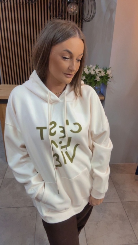 Bluza „Oversize Hoodie Ecru - Good Vibes"