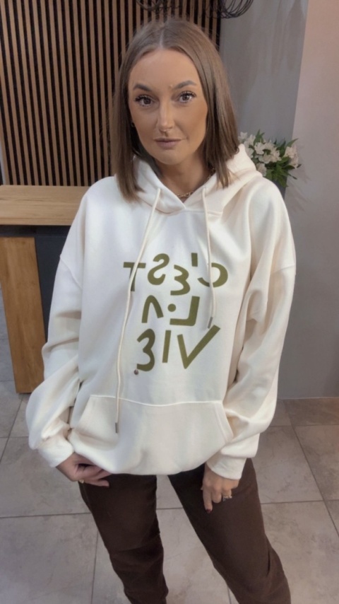 Bluza „Oversize Hoodie Ecru - Good Vibes"