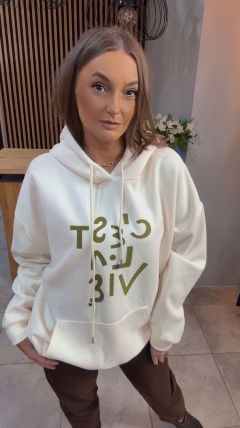 Bluza „Oversize Hoodie Ecru - Good Vibes"