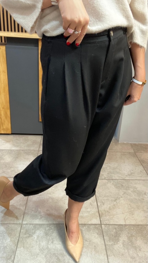 Spodnie z zakładkami - Czarne